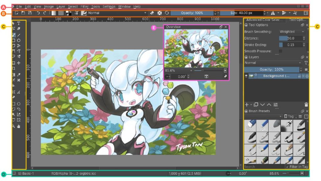 Photoshop vs Krita: Krita interface