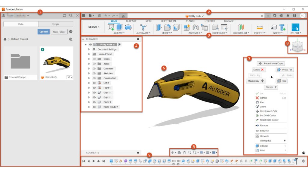 SolidWorks 대 Fusion 360 UI 2