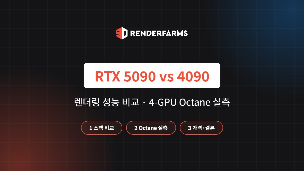 RTX 5090 vs 4090 렌더링 성능 비교: 4-GPU Octane 실측과 가격 (2026)