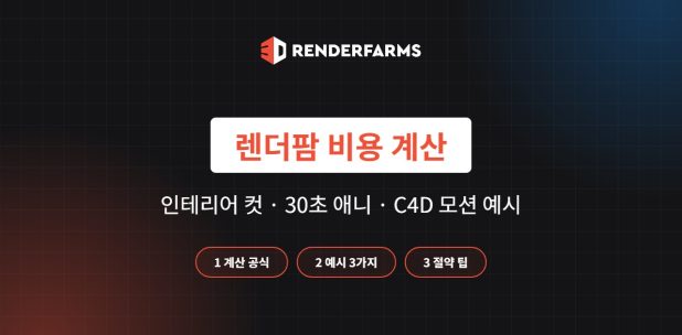 렌더팜 비용 계산법: 인테리어 컷·30초 애니·C4D 모션 예시 (2026)